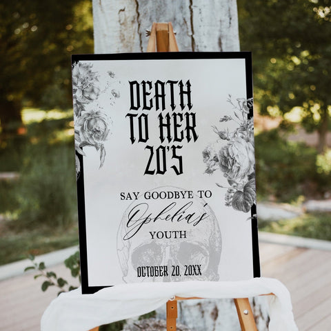 death to my twenties birthday party welcome sign, editable and printed birthday welcome sign