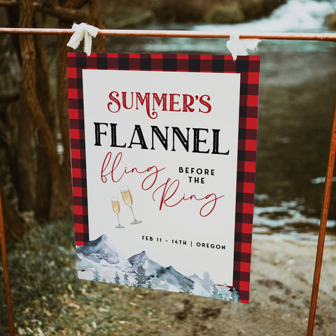 Fully editable and printable bachelorette welcome sign with a flannel design. Perfect for a woodland flannel Bachelorette themed party