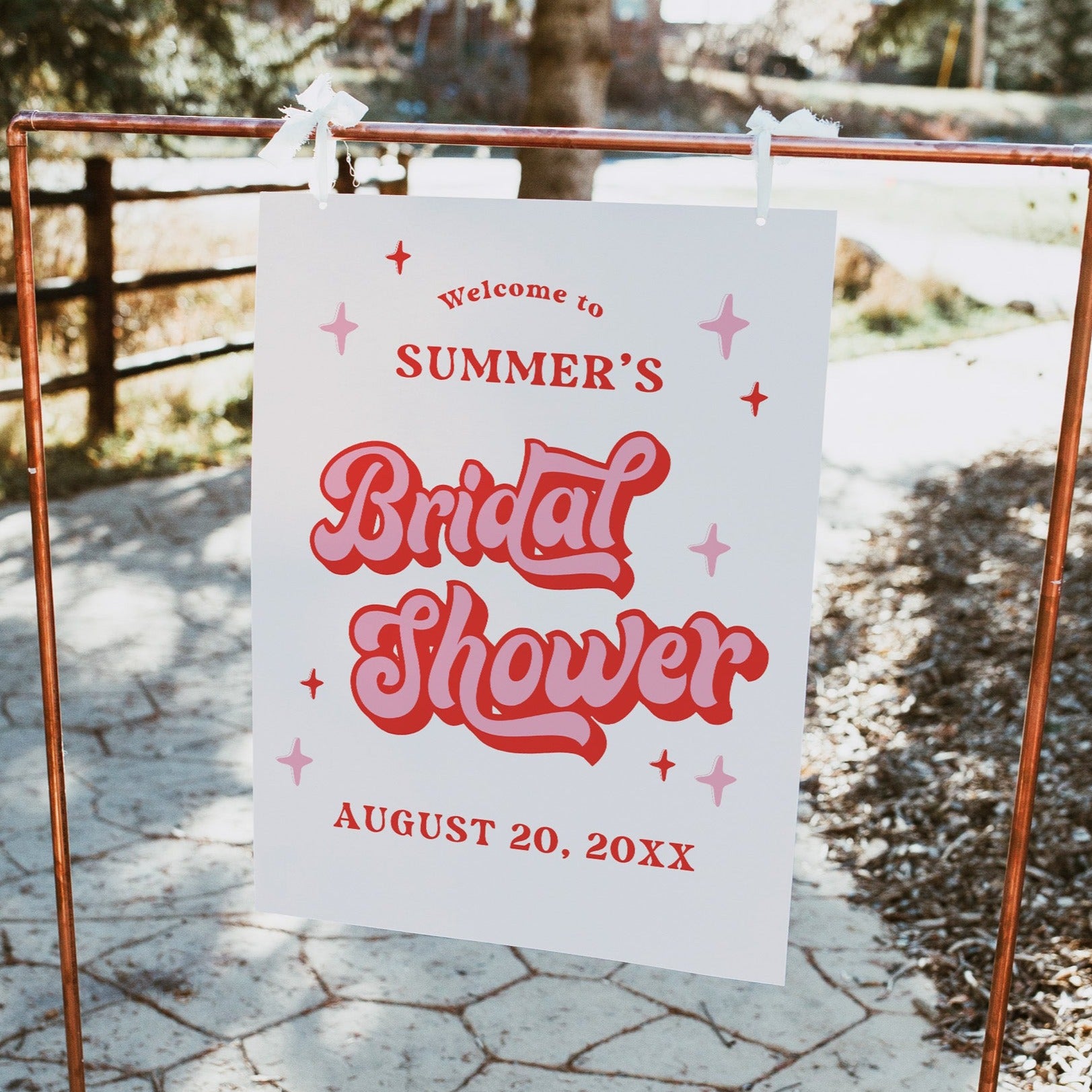 Fully editable bridal shower welcome signs in 70s style. Retro bridal shower welcome sign