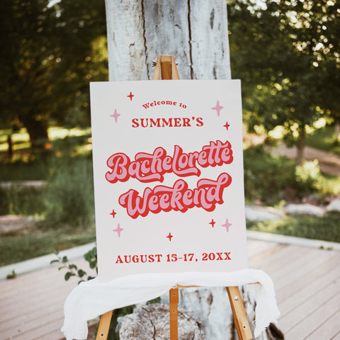 fully editable bachelorette weekend welcome sign. 70s retro inspired bachelorette welcome sign that can be printed at home or with a professional printer