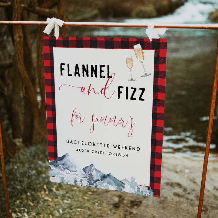Fully editable and printable bachelorette welcome sign with a flannel design. Perfect for a woodland flannel Bachelorette themed party