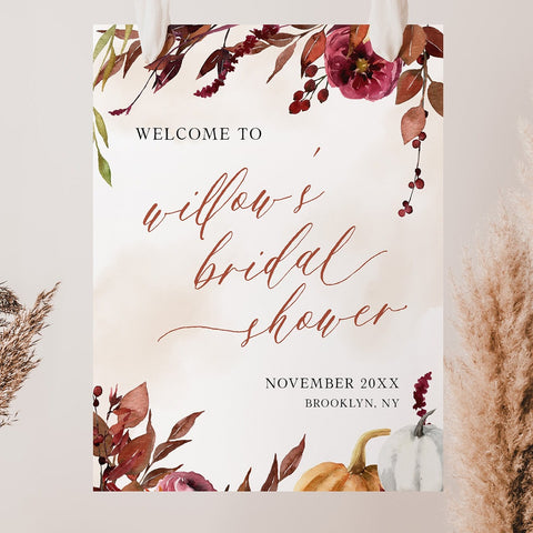 Fully editable and printable bridal shower welcome signs with a Fall design. Perfect for a fall floral bridal shower