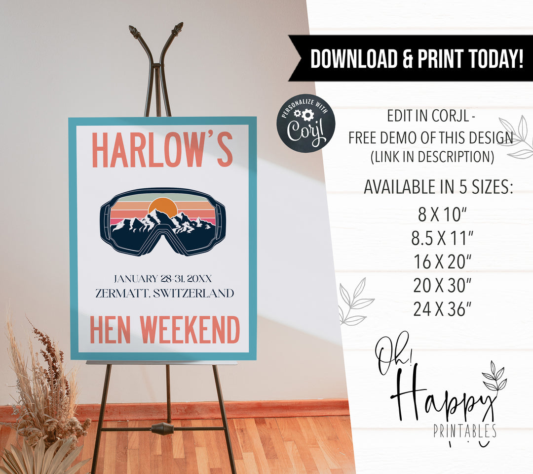 Hen Weekend Sign Hen Party Weekend Welcome Sign - Aspen Bachelorette Collection ...
