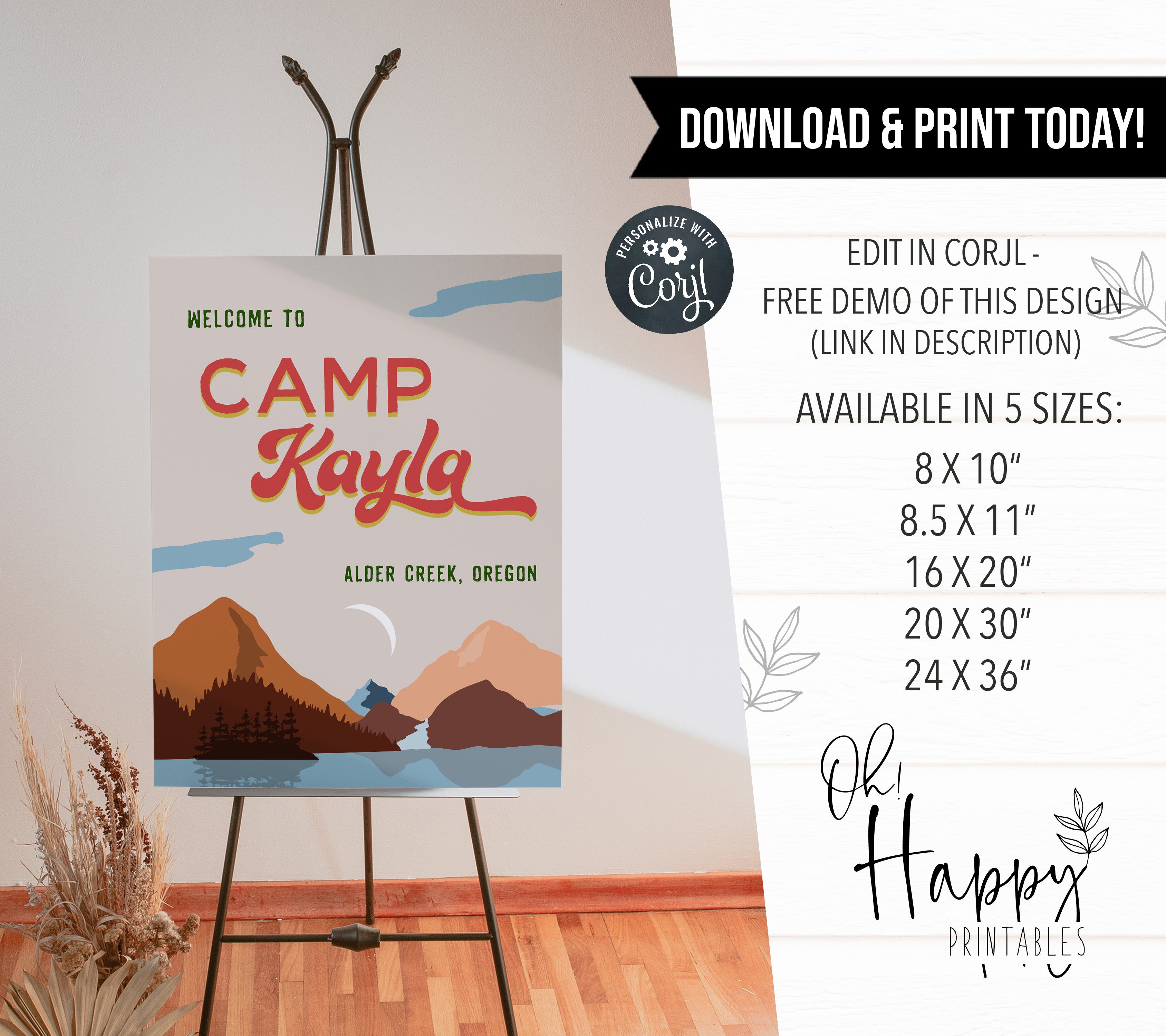 Fully editable and printable retro bachelorette welcome signs with a pine cabin design. Perfect for a cabin adventure Bachelorette themed party
