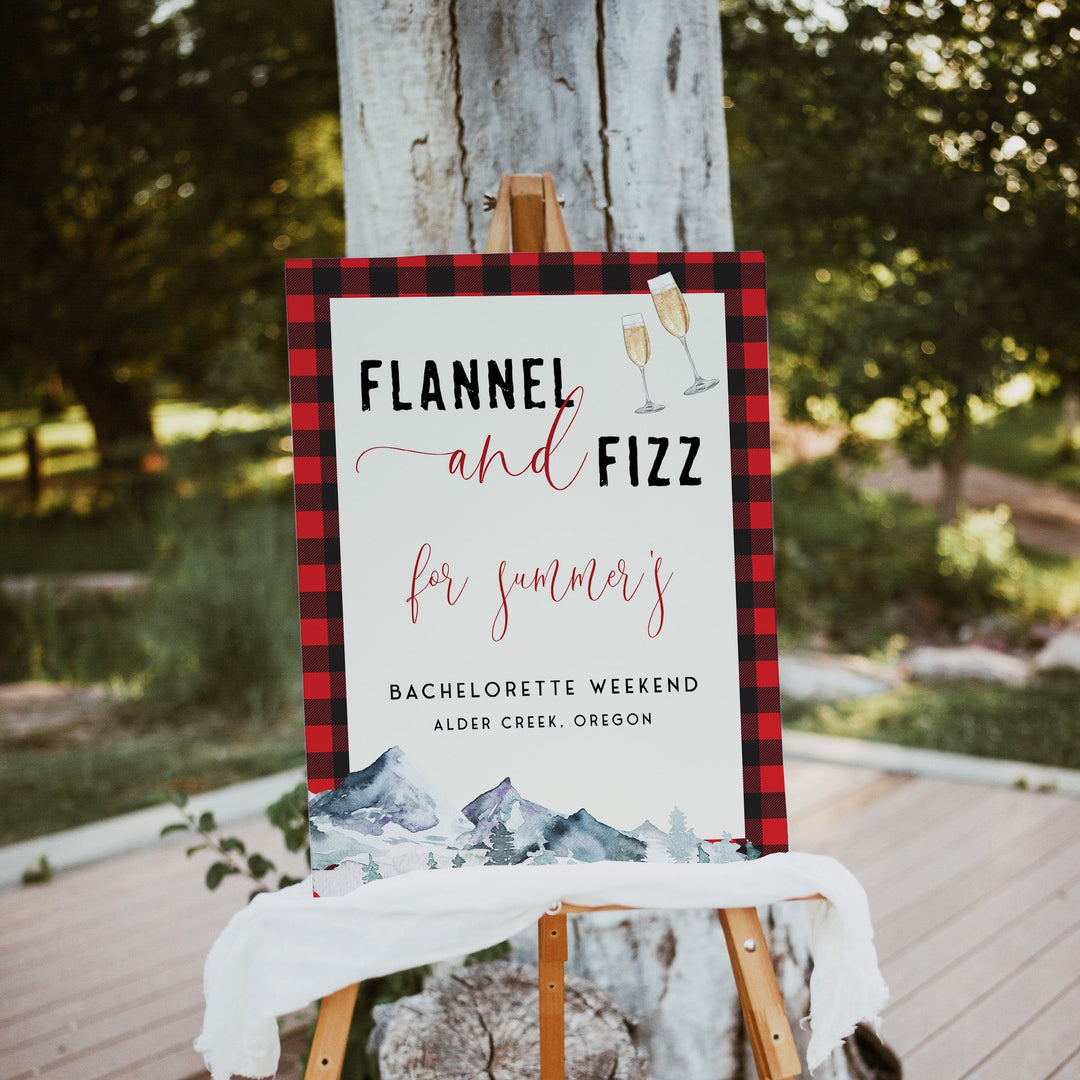 Fully editable and printable bachelorette welcome sign with a flannel design. Perfect for a woodland flannel Bachelorette themed party