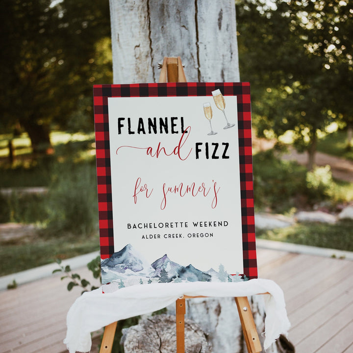 Fully editable and printable bachelorette welcome sign with a flannel design. Perfect for a woodland flannel Bachelorette themed party