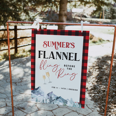 Fully editable and printable bachelorette welcome sign with a flannel design. Perfect for a woodland flannel Bachelorette themed party