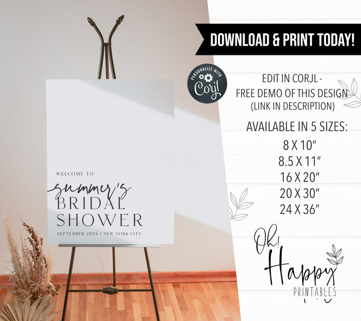 Fully editable, printable and mobile bachelorette invitation and welcome signs with a modern minimalist design. Perfect for a modern minimalist Bachelorette themed party