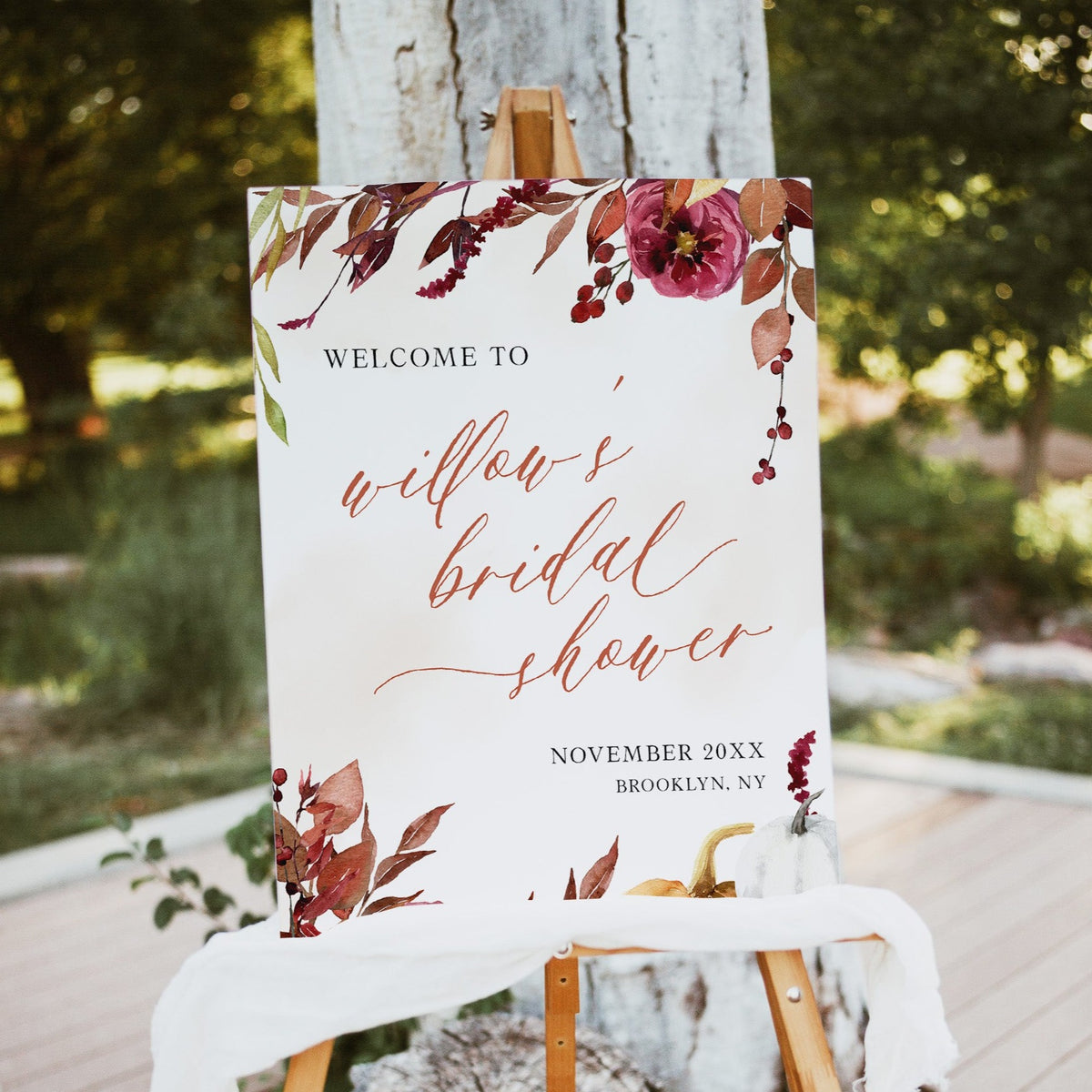 Fully editable and printable bridal shower welcome signs with a Fall design. Perfect for a fall floral bridal shower
