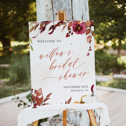 Fully editable and printable bridal shower welcome signs with a Fall design. Perfect for a fall floral bridal shower