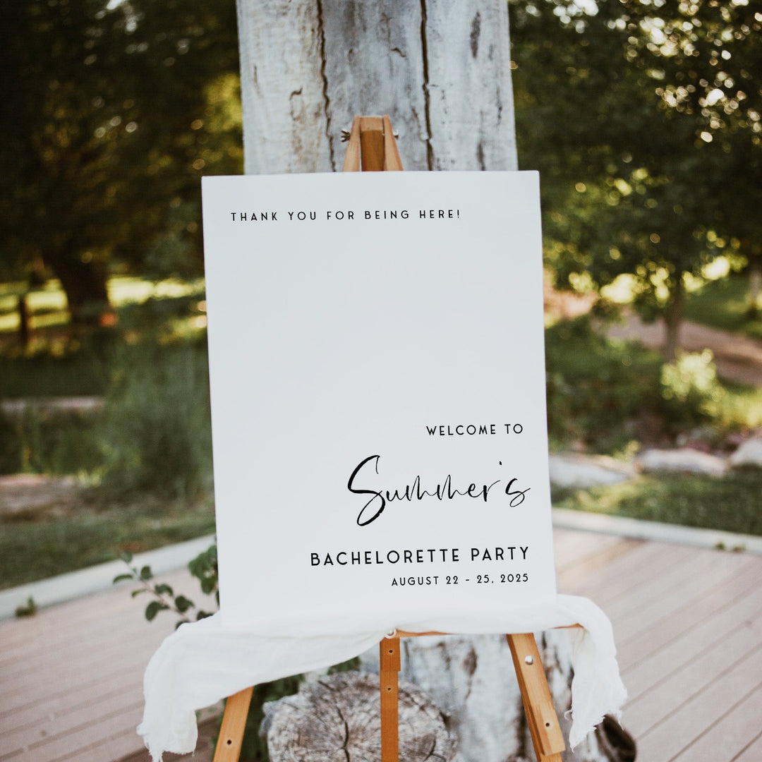 Fully editable and printable bachelorette weekend welcome sign with a modern minimalist design. Perfect for a modern simple bridal shower themed party