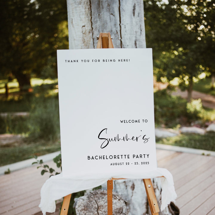 Fully editable and printable bachelorette weekend welcome sign with a modern minimalist design. Perfect for a modern simple bridal shower themed party