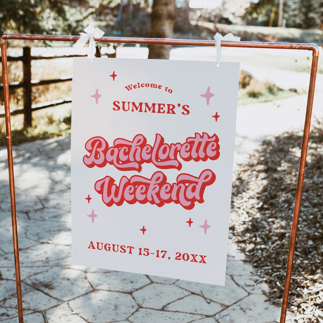 fully editable bachelorette weekend welcome sign. 70s retro inspired bachelorette welcome sign that can be printed at home or with a professional printer