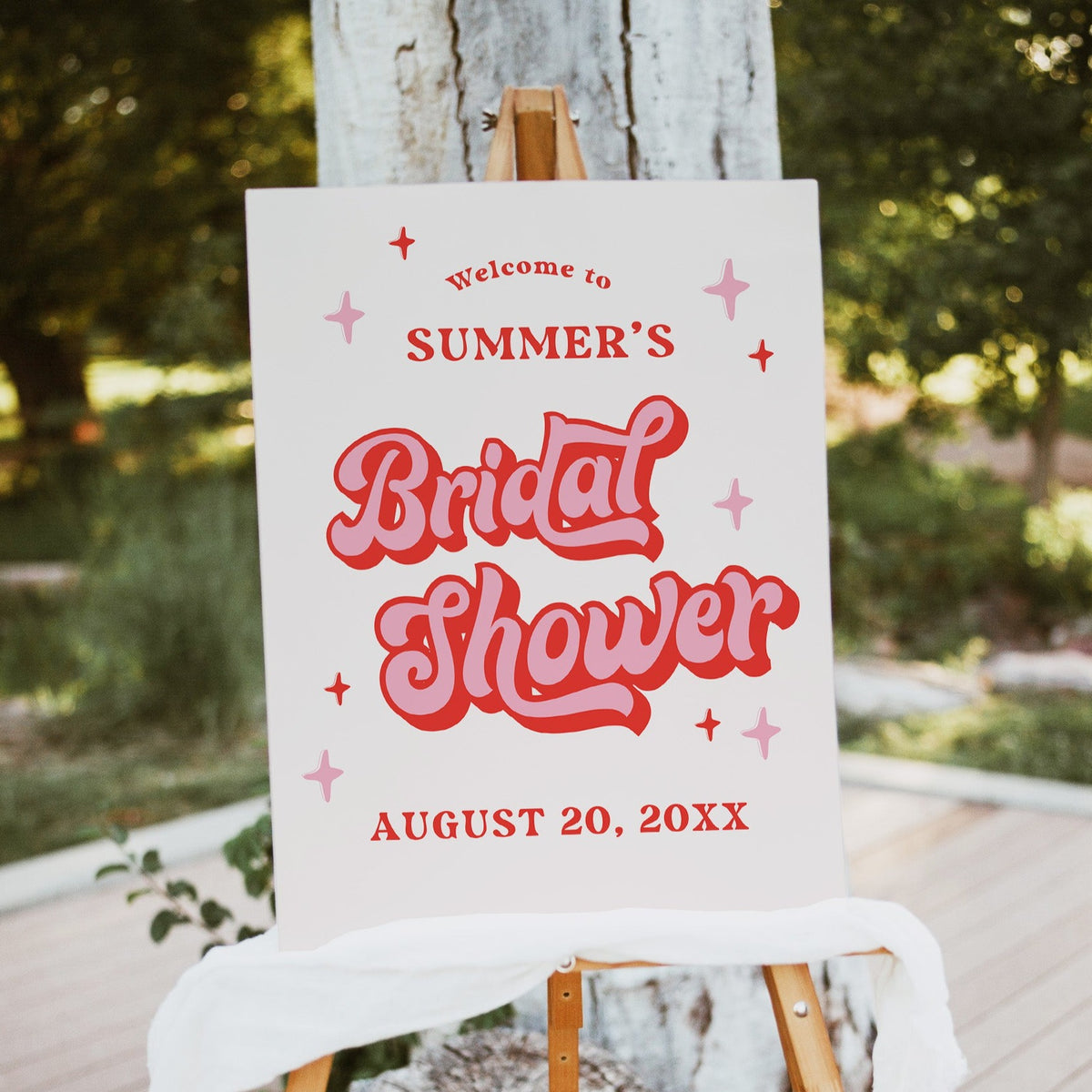 Fully editable bridal shower welcome signs in 70s style. Retro bridal shower welcome sign