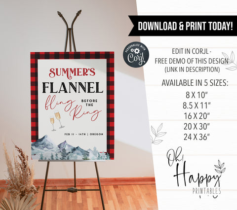 Fully editable and printable bachelorette welcome sign with a flannel design. Perfect for a woodland flannel Bachelorette themed party