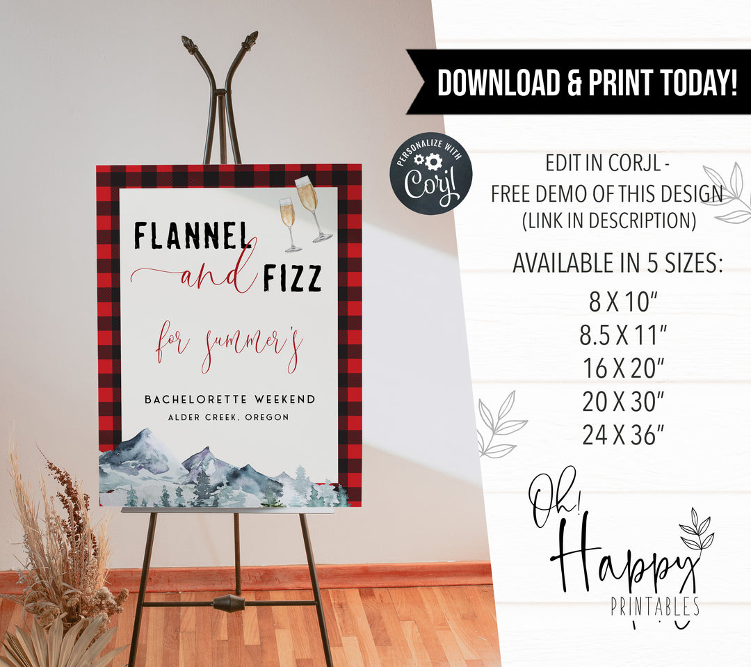 Fully editable and printable bachelorette welcome sign with a flannel design. Perfect for a woodland flannel Bachelorette themed party