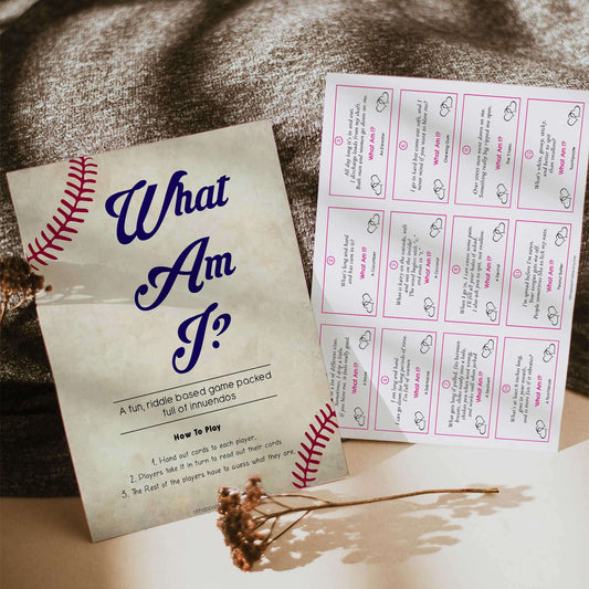 24 What Am I Innuendo Baby Shower Games, Baseball Innuendo Riddle Baby Shower Games, What Am I Games, Baby Games, Adult Baby Shower, printable baby shower games, fun baby shower games, popular baby shower games