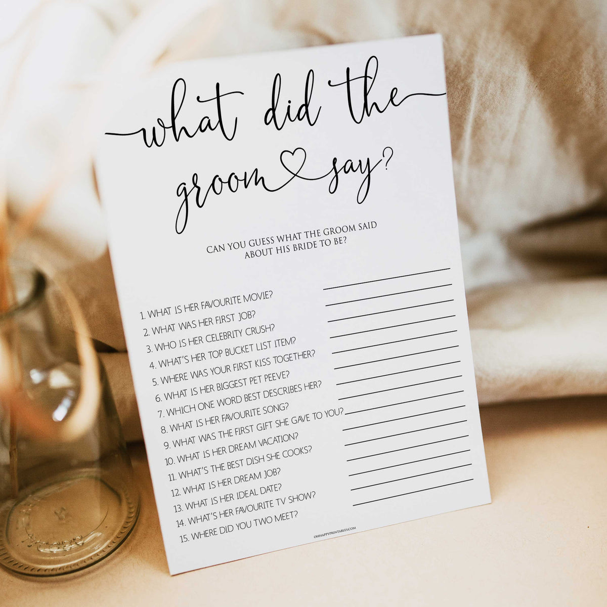 minimalist bridal shower games, what did the groom say, bridal shower games bundle, printable bridal games, bridal shower games, how knows the bridal, top bridal shower games
