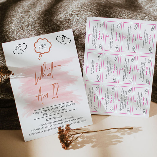 Pink Swash 24 What Am I Innuendo Baby Shower Games, Innuendo Riddle Baby Shower Games, What Am I Games, Pink Adult Printable Baby Shower, printable baby shower games, fun baby shower games, popular baby shower games