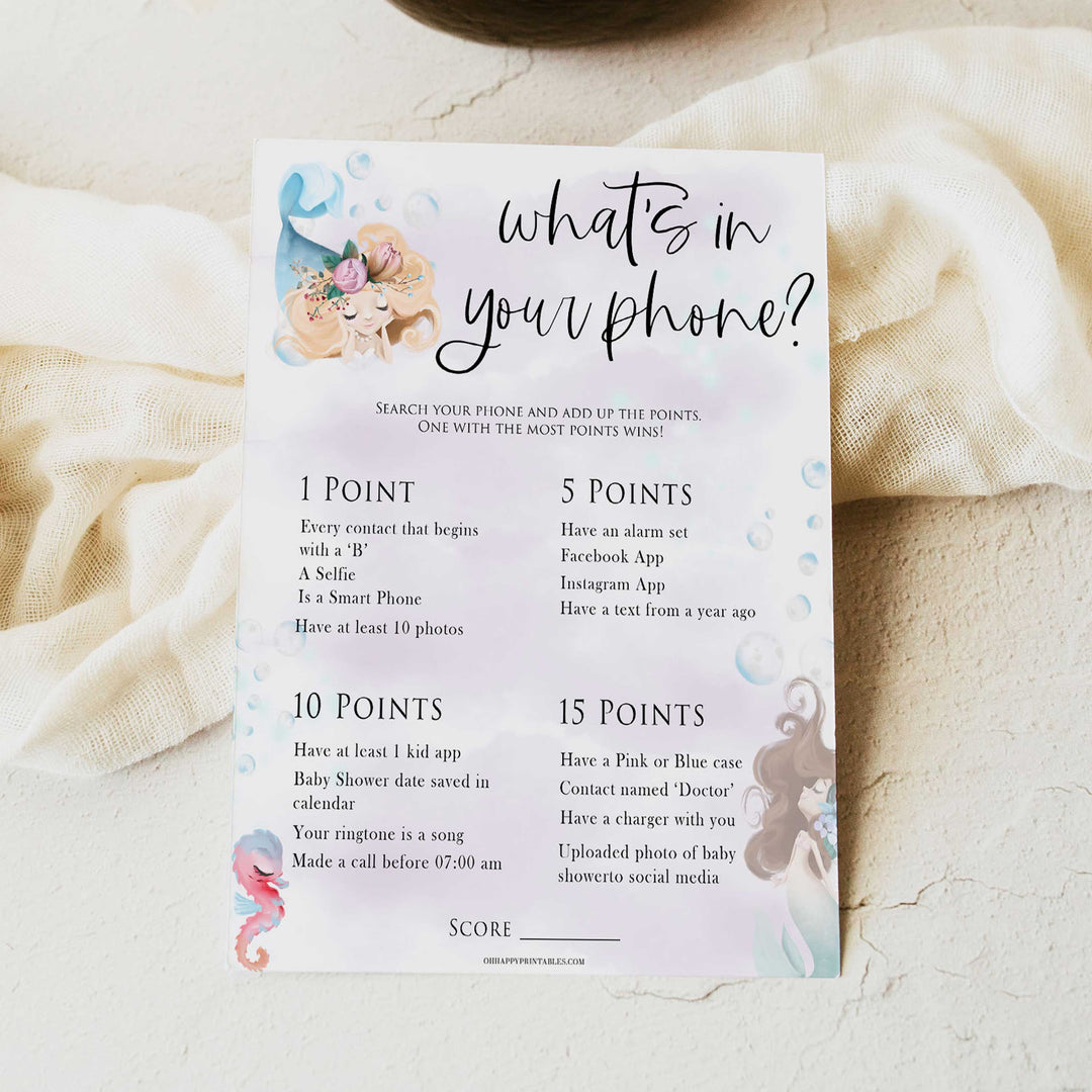 editable whats in your phone game, Printable baby shower games, little mermaid baby games, baby shower games, fun baby shower ideas, top baby shower ideas, little mermaid baby shower, baby shower games, pink hearts baby shower ideas