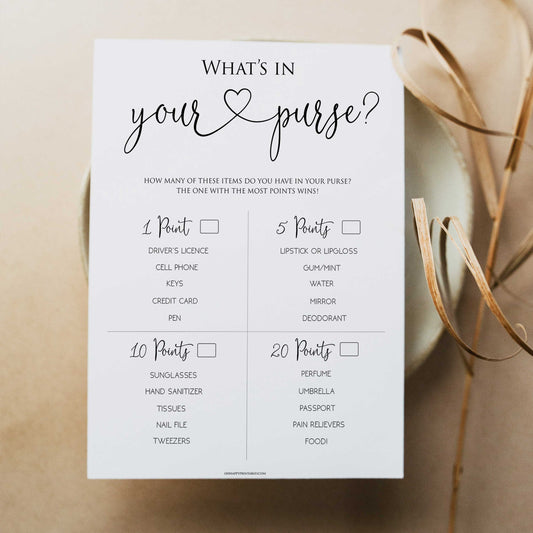 minimalist bridal shower games, whats in your purse, bridal shower games bundle, printable bridal games, bridal shower games, how knows the bridal, top bridal shower games