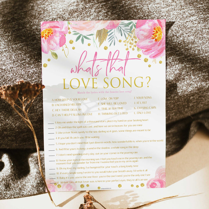 whats that love song game, printable bridal shower games, blush floral bridal shower games, fun bridal shower games