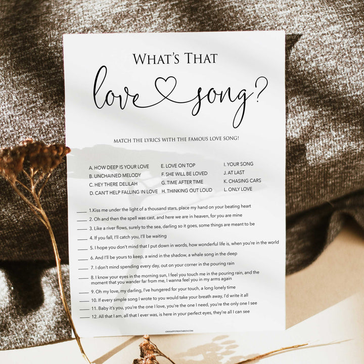 minimalist bridal shower games, whats that love song, bridal shower games bundle, printable bridal games, bridal shower games, how knows the bridal, top bridal shower games