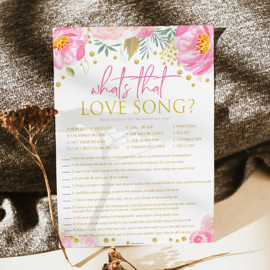whats that love song game, printable bridal shower games, blush floral bridal shower games, fun bridal shower games