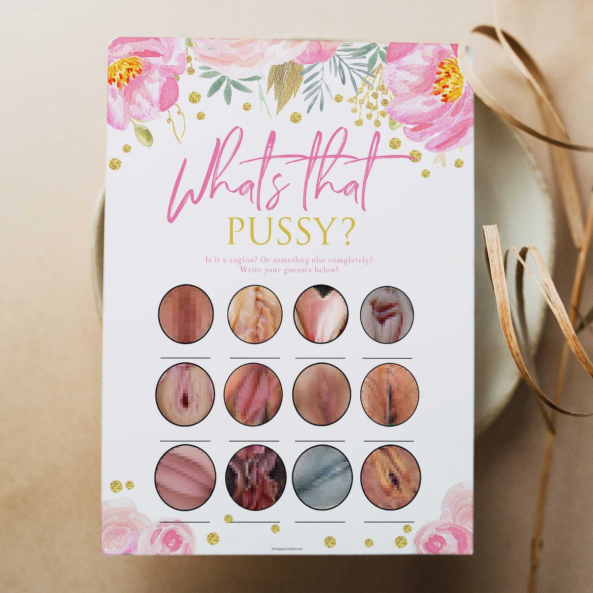 whats that pussy, printable bridal shower games, blush floral bridal shower games, fun bridal shower games