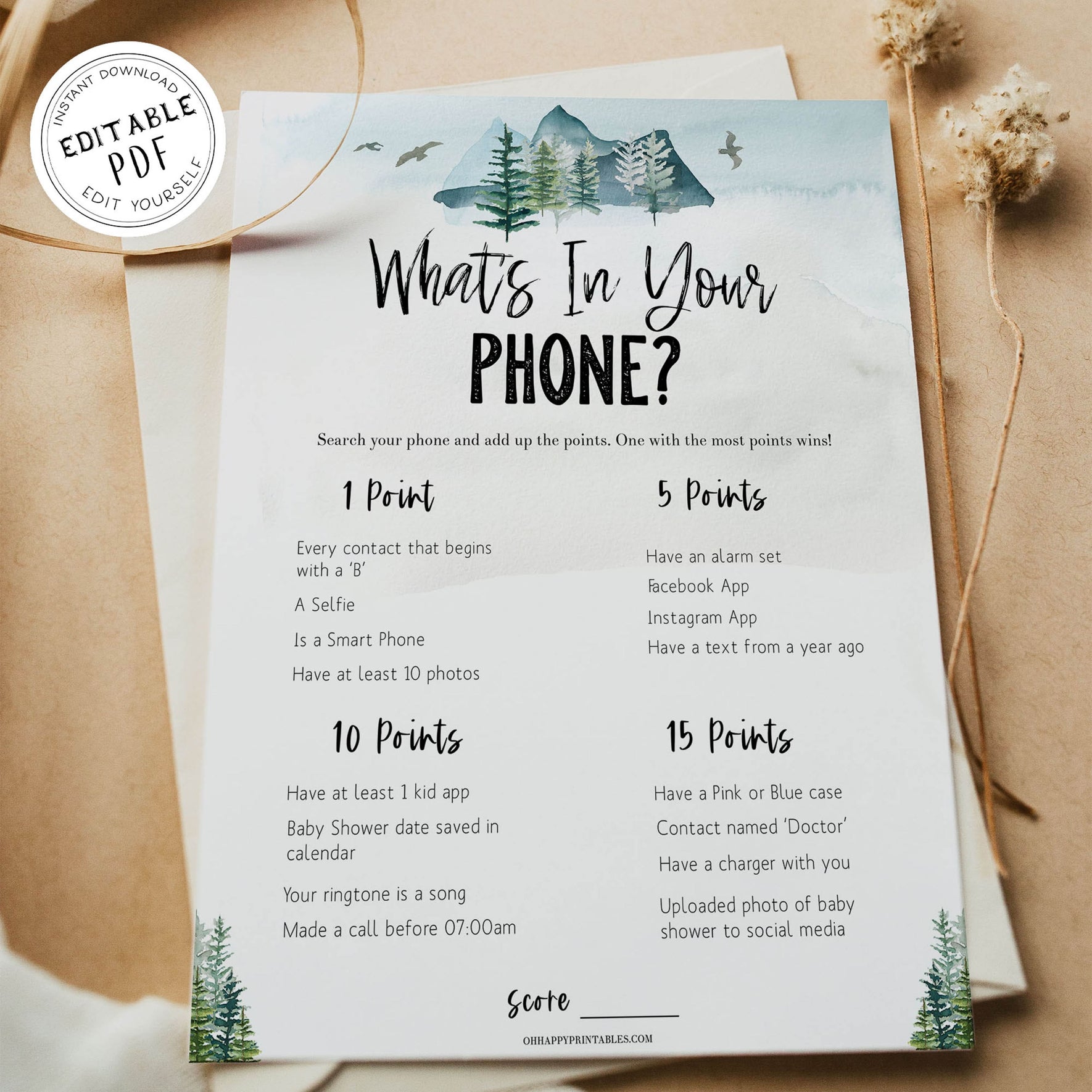 SHOP Whats In Your Phone Baby Shower Games | Oh Happy Printables ...