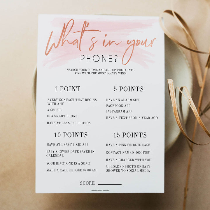 Pink Swash Whats In Your Phone Baby Shower Game, Pink Baby Games, Printable Baby Shower Games, Whats on Your Phone, Baby Shower Game, printable baby shower games, fun baby shower games, popular baby shower games