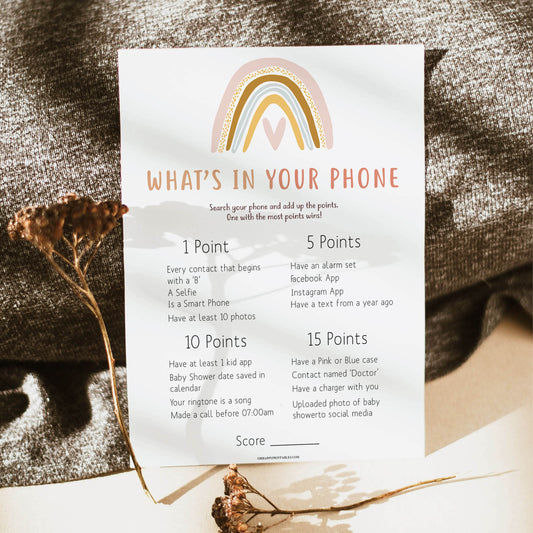 whats in your phone baby game, Printable baby shower games, boho rainbow baby games, baby shower games, fun baby shower ideas, top baby shower ideas, boho rainbow baby shower, baby shower games, fun boho rainbow baby shower ideas
