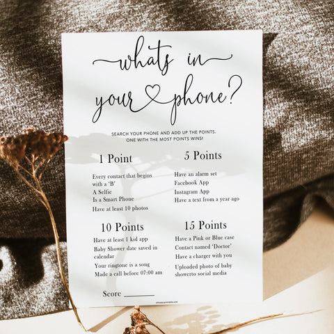 Minimalist baby shower games, whats in your phone baby games, 10 baby game bundles, fun baby games, printable baby games, top baby games, popular baby games, labor or porn games, neutral baby games, gender reveal games
