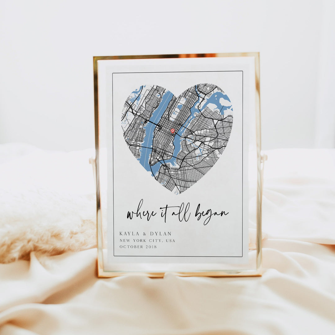 Digital Where We Met Map, Where it All Began Map, Personalised Printable, Couple Map, Gift for Him, Christmas Gifts, Last Minute Gift Idea