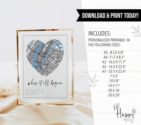 Digital Where We Met Map, Where it All Began Map, Personalised Printable, Couple Map, Gift for Him, Christmas Gifts, Last Minute Gift Idea