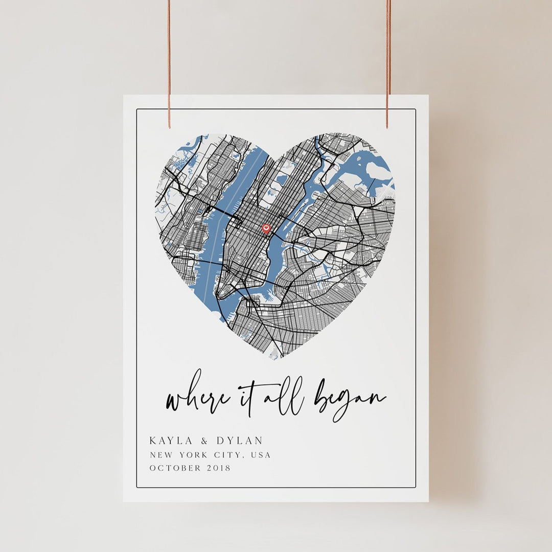 Digital Where We Met Map, Where it All Began Map, Personalised Printable, Couple Map, Gift for Him, Christmas Gifts, Last Minute Gift Idea
