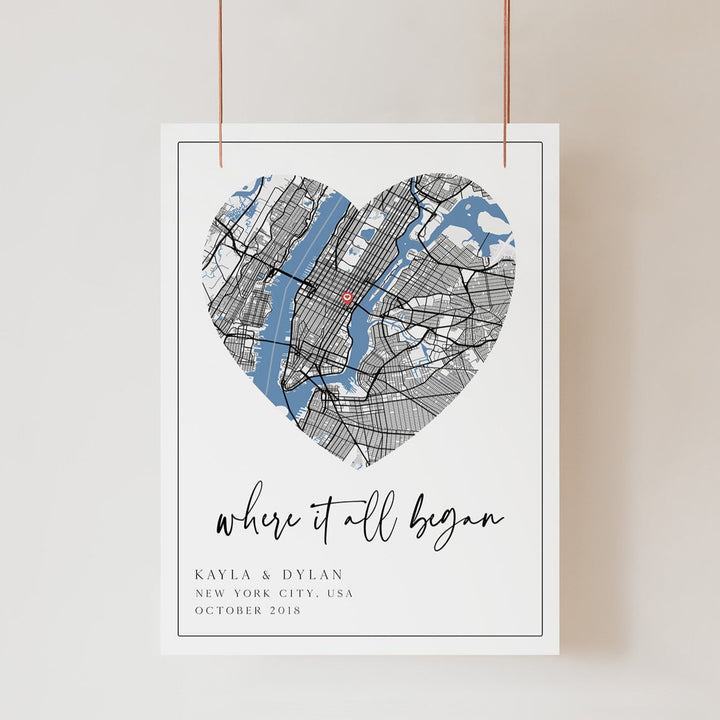 Digital Where We Met Map, Where it All Began Map, Personalised Printable, Couple Map, Gift for Him, Christmas Gifts, Last Minute Gift Idea