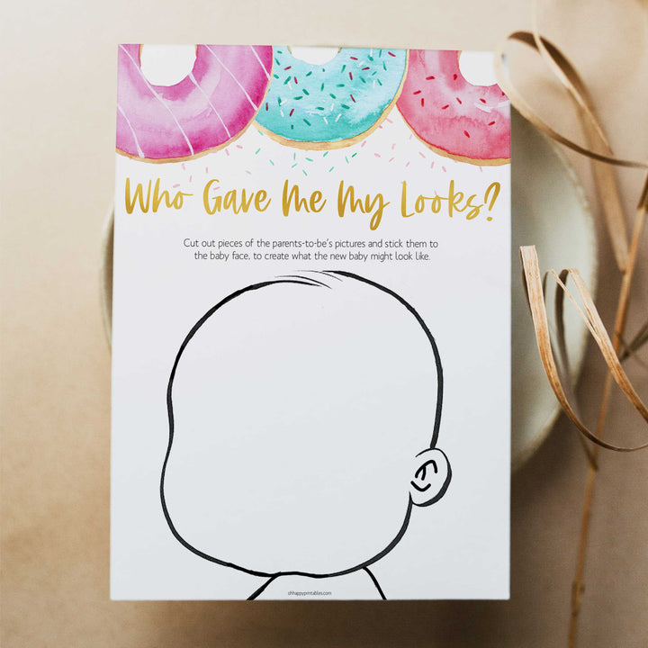 who gave me my looks game, Printable baby shower games, donut baby games, baby shower games, fun baby shower ideas, top baby shower ideas, donut sprinkles baby shower, baby shower games, fun donut baby shower ideas
