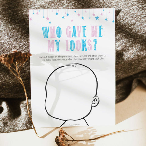 Gender reveal baby games, my looks baby game, gender reveal shower, fun baby games, gender reveal ideas, popular baby games, best baby games, printable baby games, gender reveal baby games