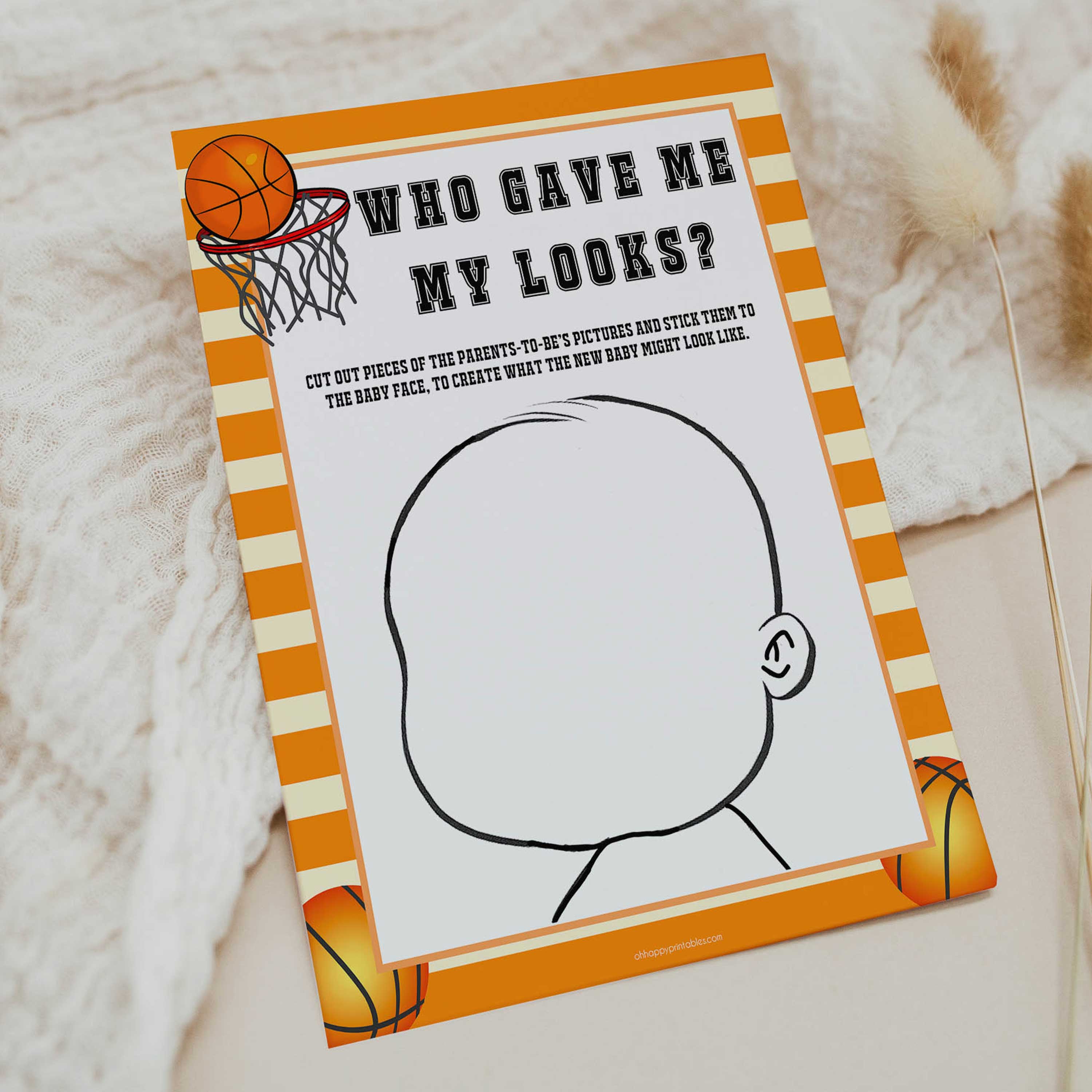 Basketball baby shower games, who gave me my looks baby game, printable baby games, basket baby games, baby shower games, basketball baby shower idea, fun baby games, popular baby games