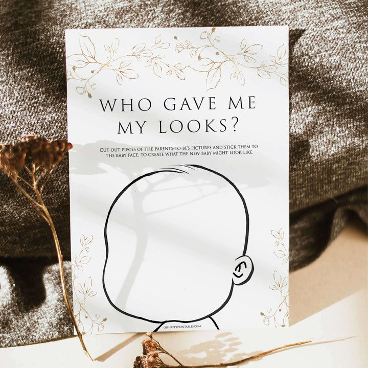 who gave me my looks baby game, Printable baby shower games, gold leaf baby games, baby shower games, fun baby shower ideas, top baby shower ideas, gold leaf baby shower, baby shower games, fun gold leaf baby shower ideas