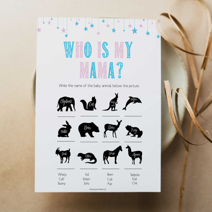 Gender reveal baby games, who is my mama baby game, gender reveal shower, fun baby games, gender reveal ideas, popular baby games, best baby games, printable baby games, gender reveal baby games