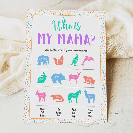 who is my mama game, Printable baby shower games, baby sprinkle fun baby games, baby shower games, fun baby shower ideas, top baby shower ideas, sprinkle shower baby shower, friends baby shower ideas