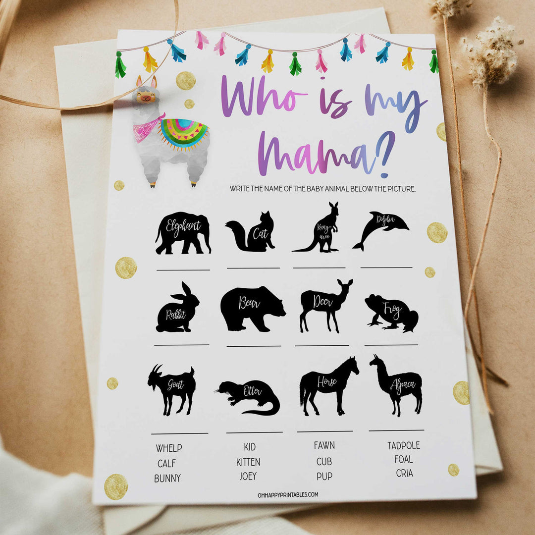 who is my mama baby game, Printable baby shower games, llama fiesta fun baby games, baby shower games, fun baby shower ideas, top baby shower ideas, Llama fiesta shower baby shower, fiesta baby shower ideas