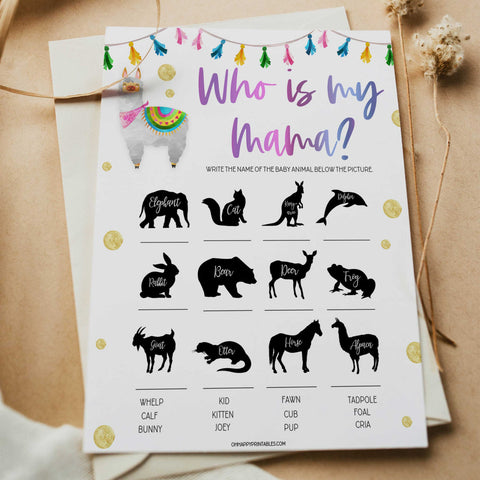 who is my mama baby game, Printable baby shower games, llama fiesta fun baby games, baby shower games, fun baby shower ideas, top baby shower ideas, Llama fiesta shower baby shower, fiesta baby shower ideas