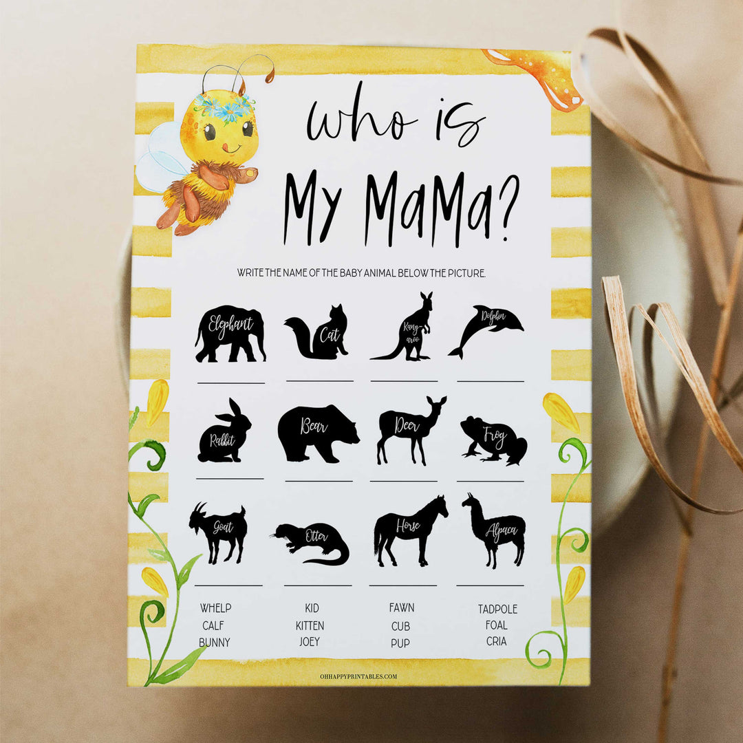 who is my mama game, Printable baby shower games, mommy bee fun baby games, baby shower games, fun baby shower ideas, top baby shower ideas, mommy to bee baby shower, friends baby shower ideas