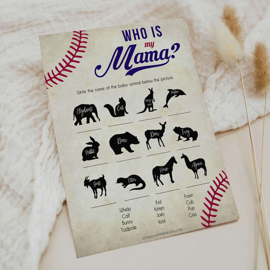 Who is My Mama Baby Shower Game, Baseball Who is My Mommy, Baby Animal Game, Baby Shower Games, Who is My Mama, Who is My Mommy Game, printable baby shower games, fun baby shower games, popular baby shower games