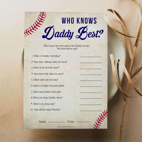 Who Knows Daddy Best Game, Baseball Baby Shower Games, Knows Daddy Games, Baby Shower Games, Who Knows Daddy, Who Knows Daddy Game, printable baby shower games, fun baby shower games, popular baby shower games