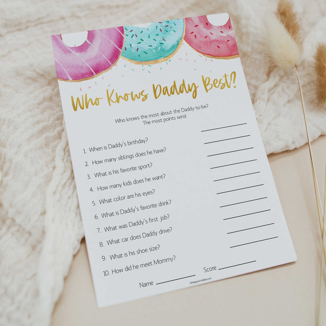editable baby games, who knows daddy best, Printable baby shower games, donut baby games, baby shower games, fun baby shower ideas, top baby shower ideas, donut sprinkles baby shower, baby shower games, fun donut baby shower ideas