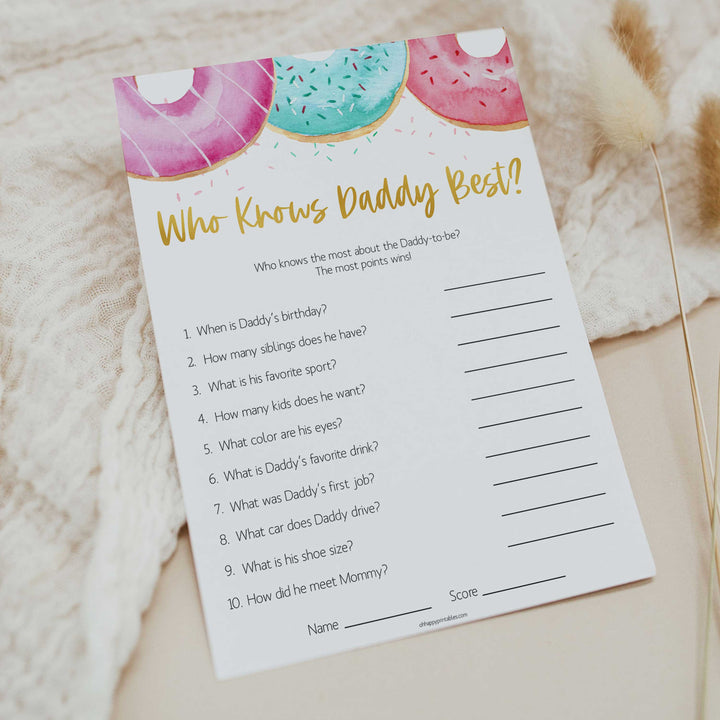 editable baby games, who knows daddy best, Printable baby shower games, donut baby games, baby shower games, fun baby shower ideas, top baby shower ideas, donut sprinkles baby shower, baby shower games, fun donut baby shower ideas